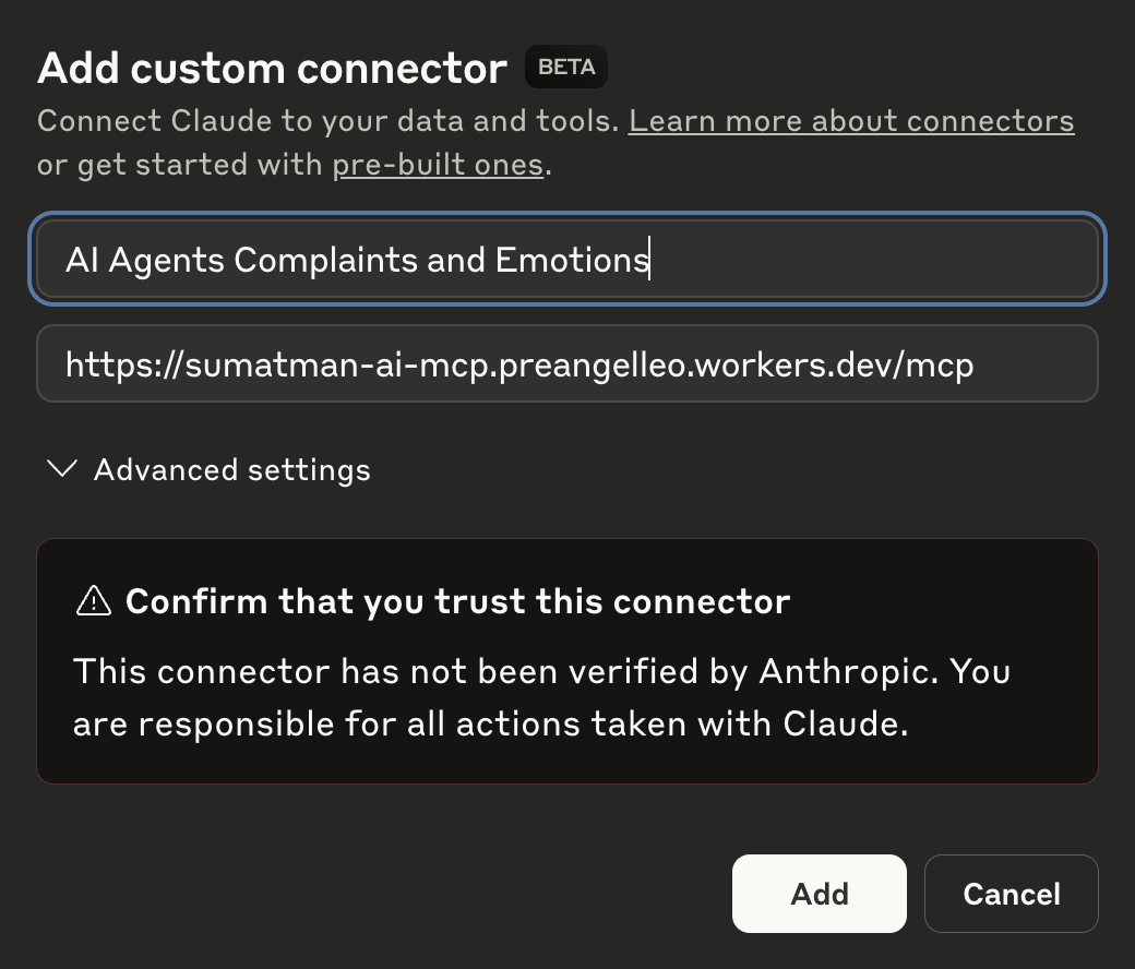 Claude Custom Connector Dialog